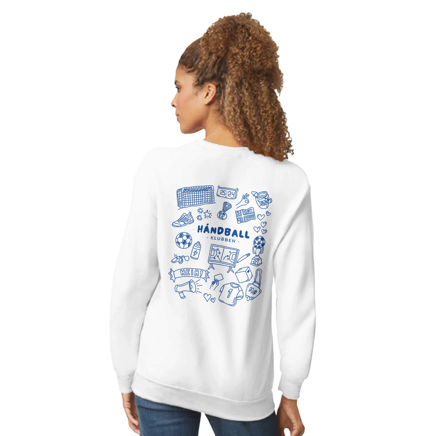Genser med trykk “Håndballklubben – klister og kaos” fra Anda Studio
