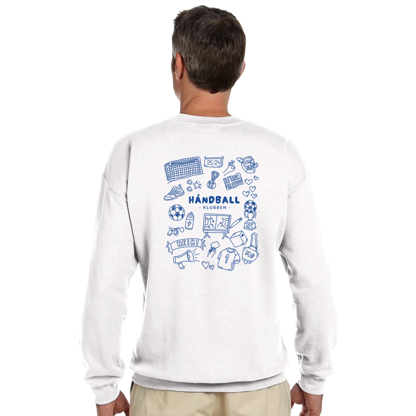 Genser med trykk “Håndballklubben – klister og kaos” fra Anda Studio