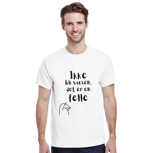 T-skjorte med trykk “Ikke bli voksen, det er en felle” fra Anda Studio